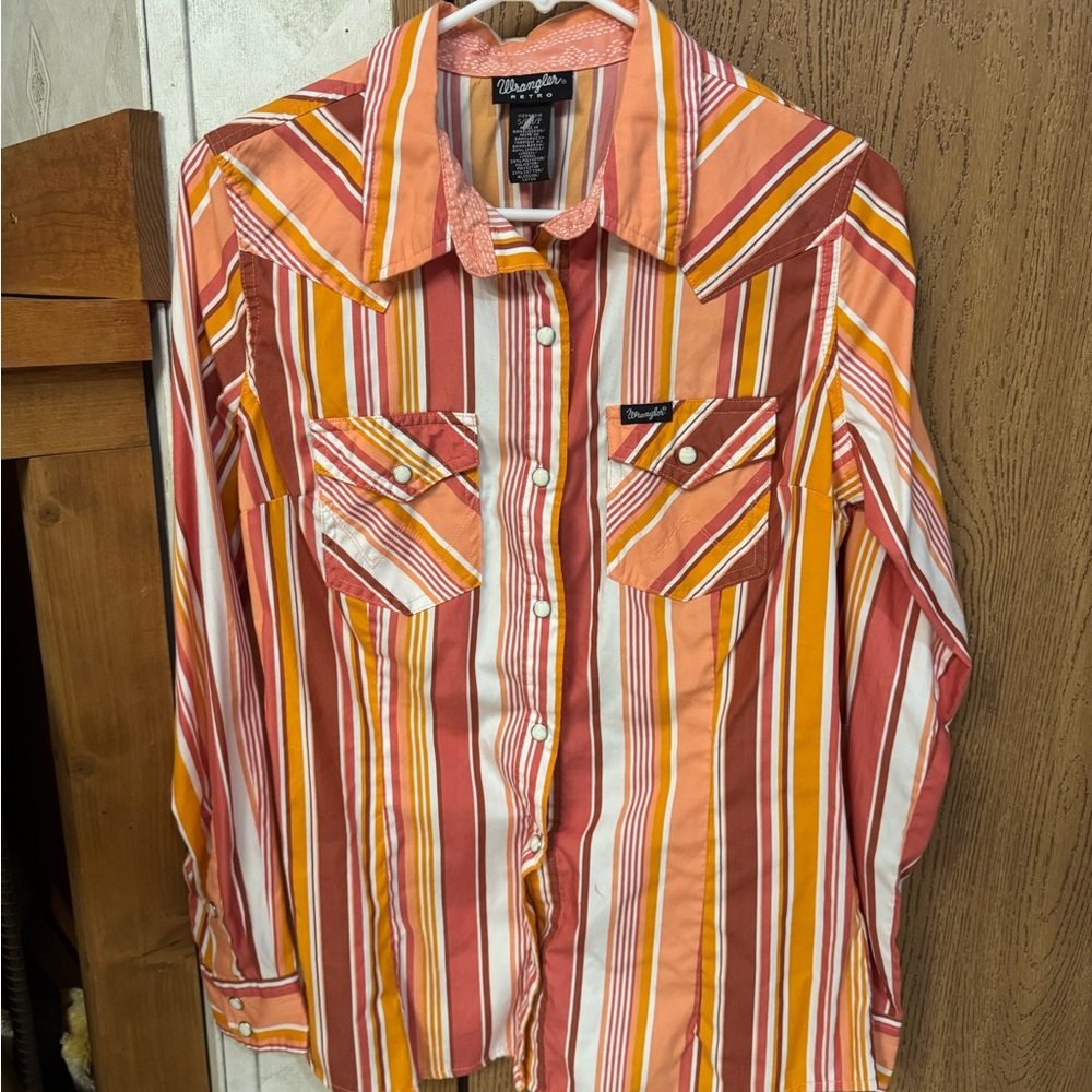 Wrangler Retro Ladies Long Sleeve Coral Stripe Snap Shirt